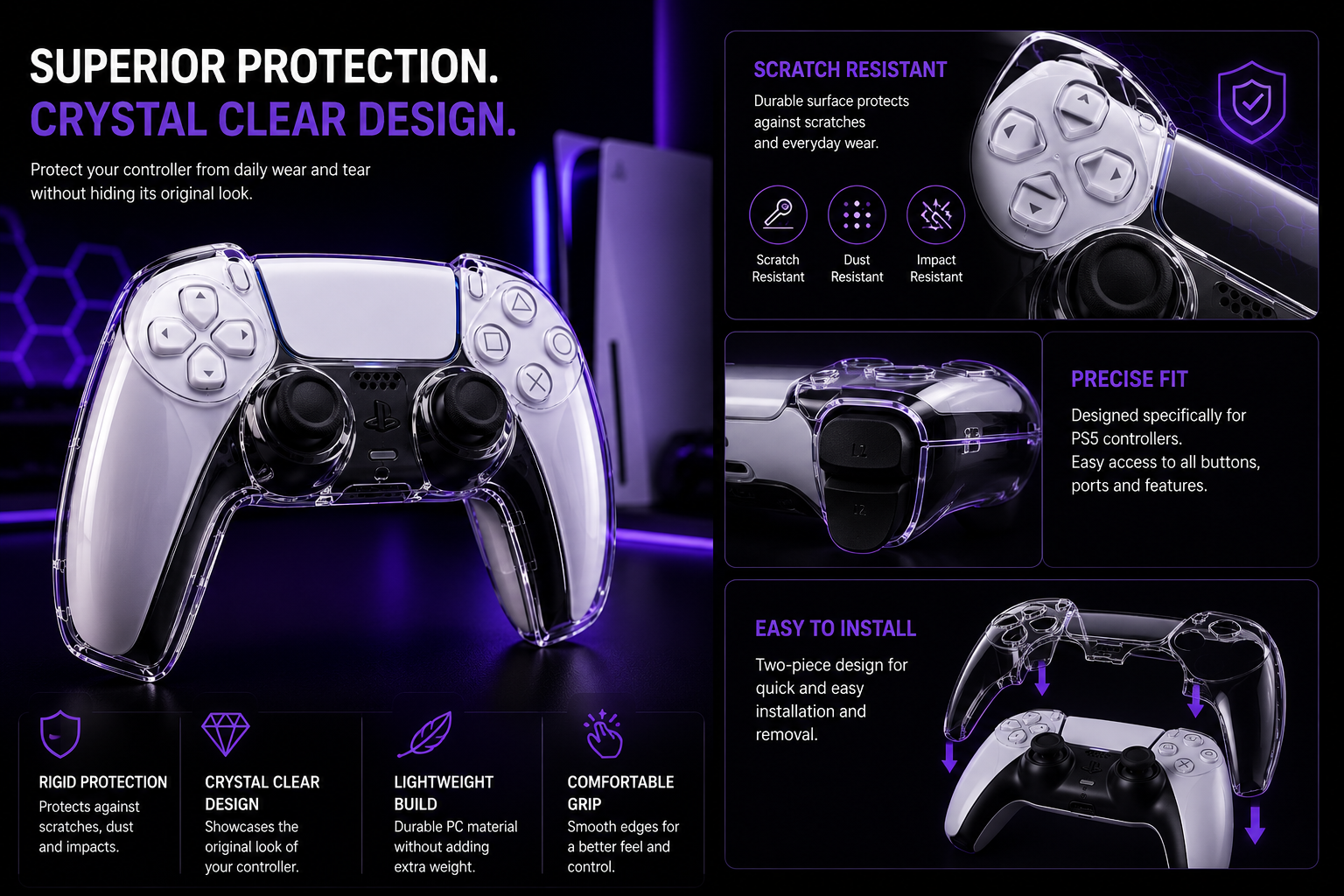 GEARFRAG Crystal Clear Controller Case — PS5