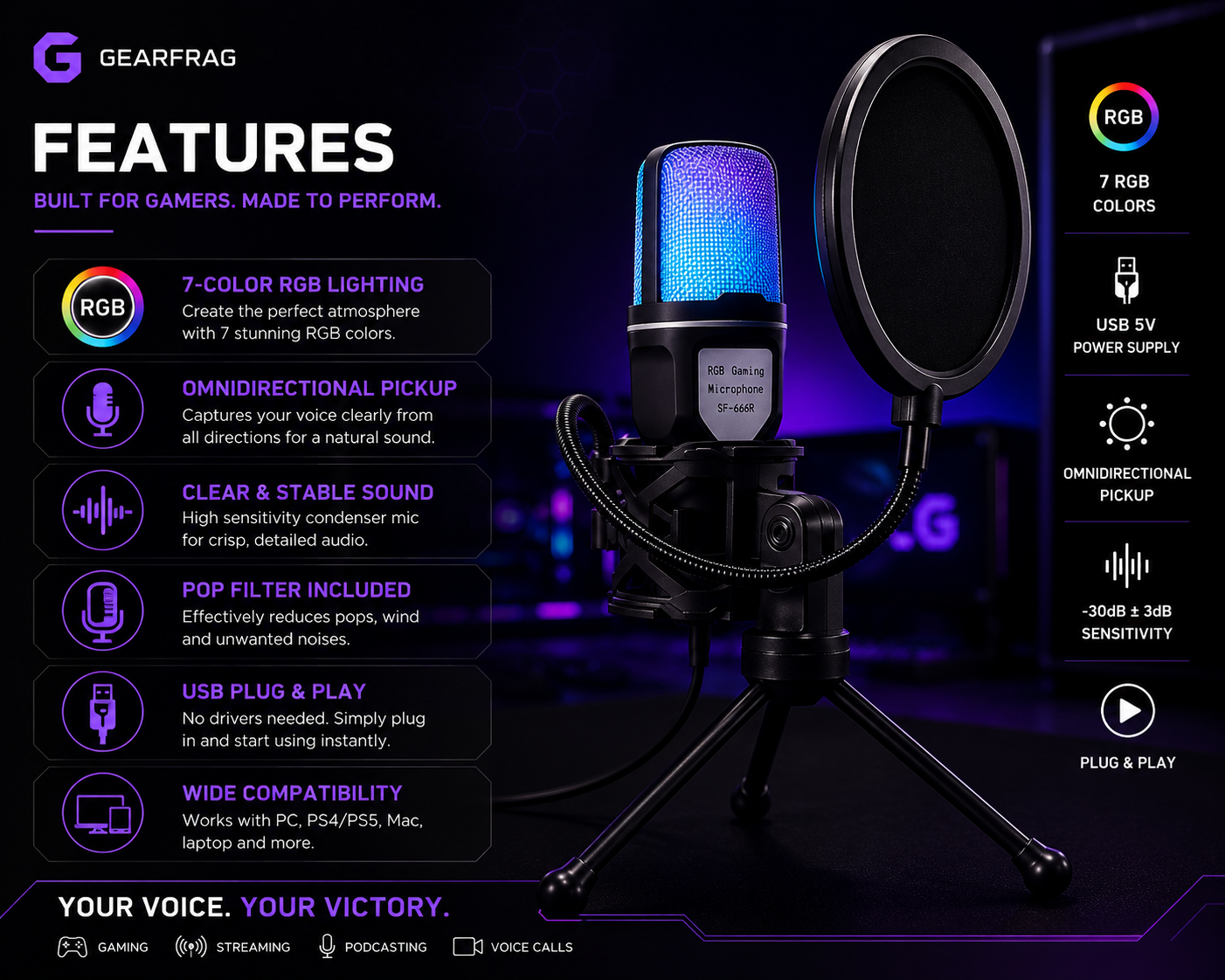 SF-666R RGB Gaming Microphone