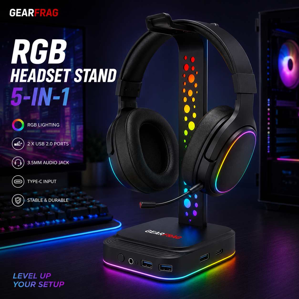 GEARFRAG 5-in-1 RGB Headset Stand