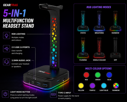 GEARFRAG 5-in-1 RGB Headset Stand