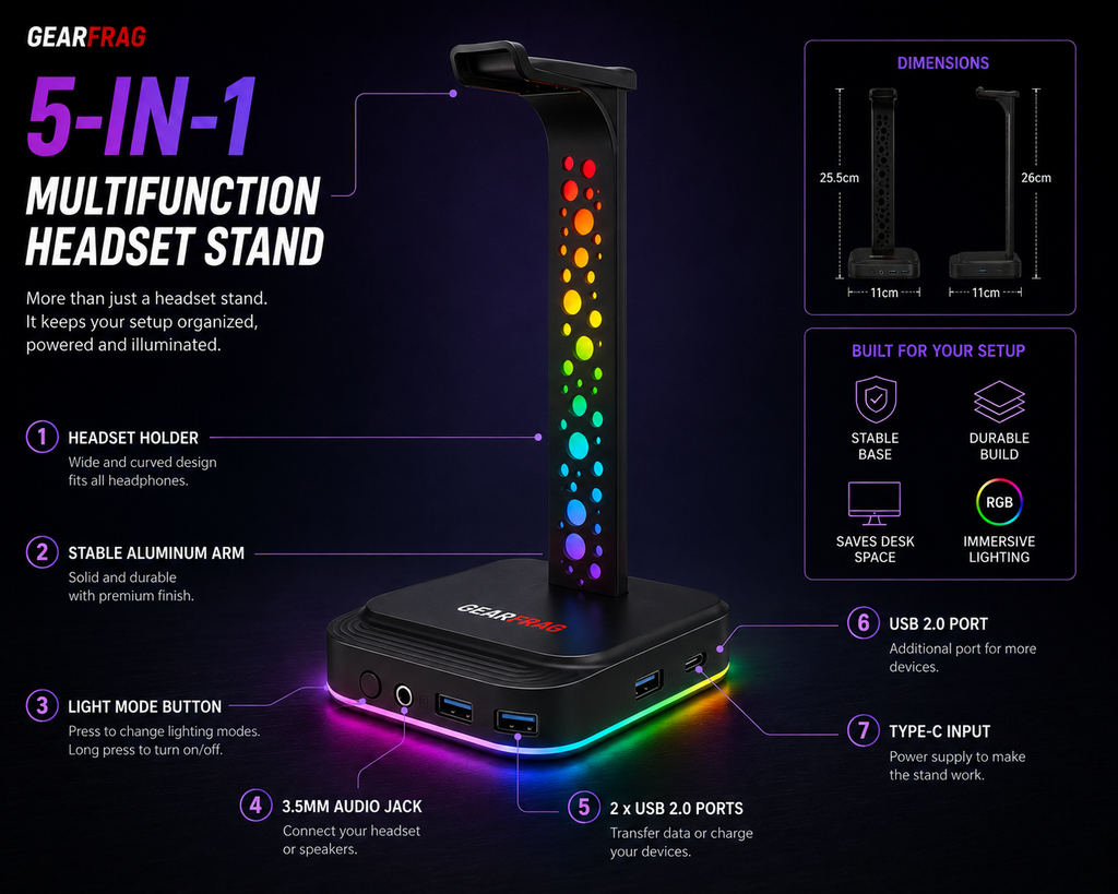 GEARFRAG 5-in-1 RGB Headset Stand
