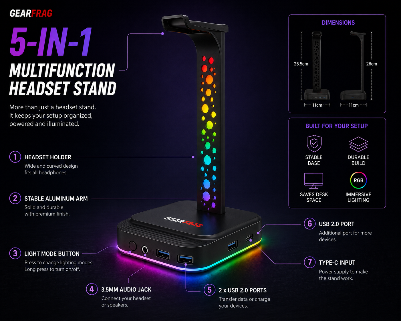 GEARFRAG 5-in-1 RGB Headset Stand