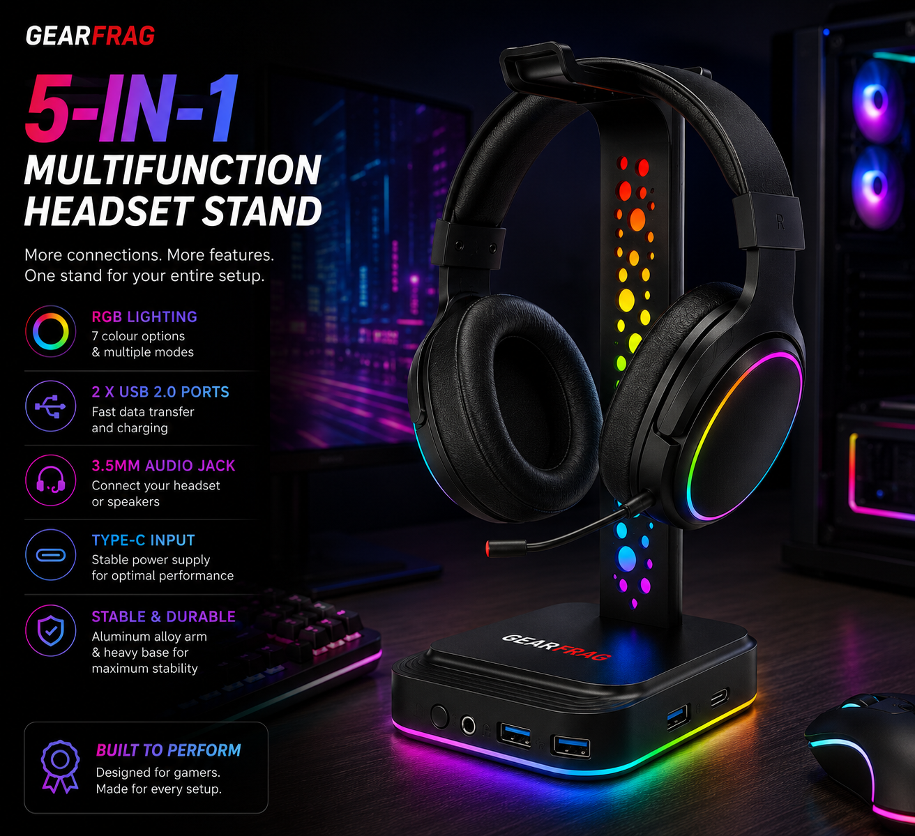 GEARFRAG 5-in-1 RGB Headset Stand