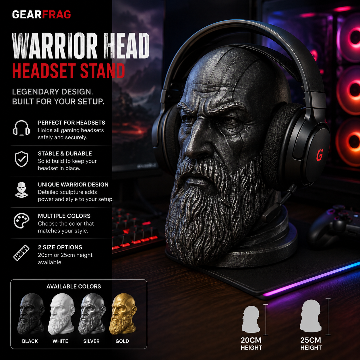 GEARFRAG Warrior Head Headset Stand