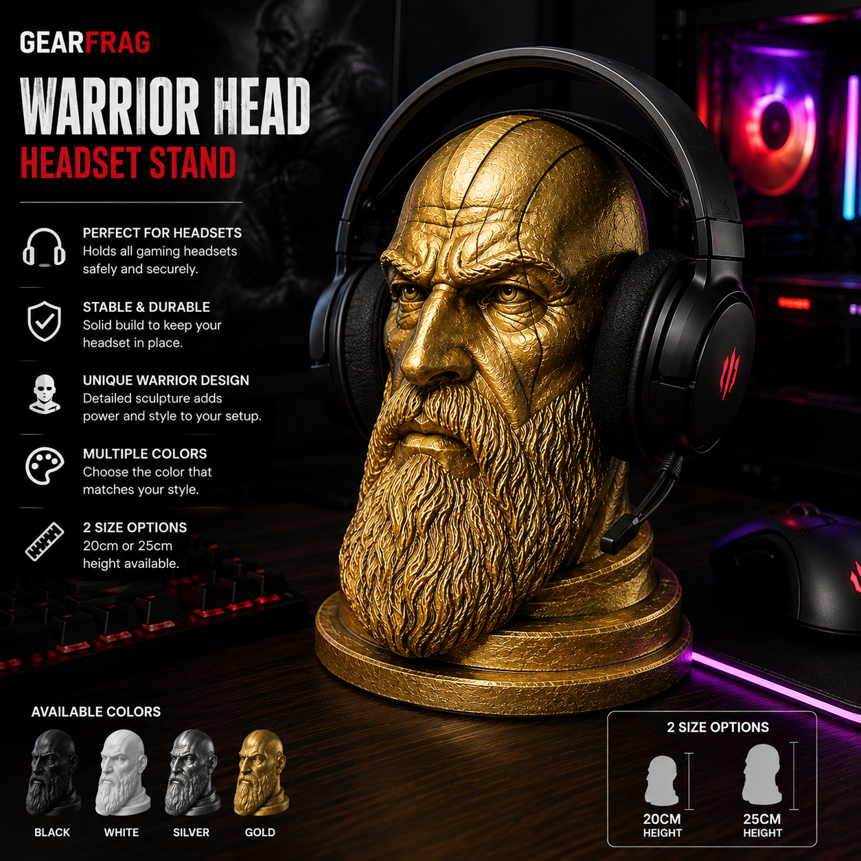 GEARFRAG Warrior Head Headset Stand
