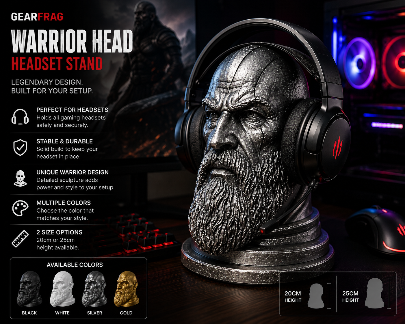 GEARFRAG Warrior Head Headset Stand
