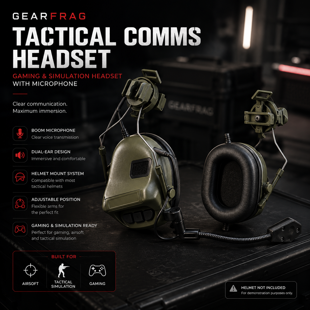 GEARFRAG Tactical Comms Headset – Gaming & Simulation Headset with Microphone