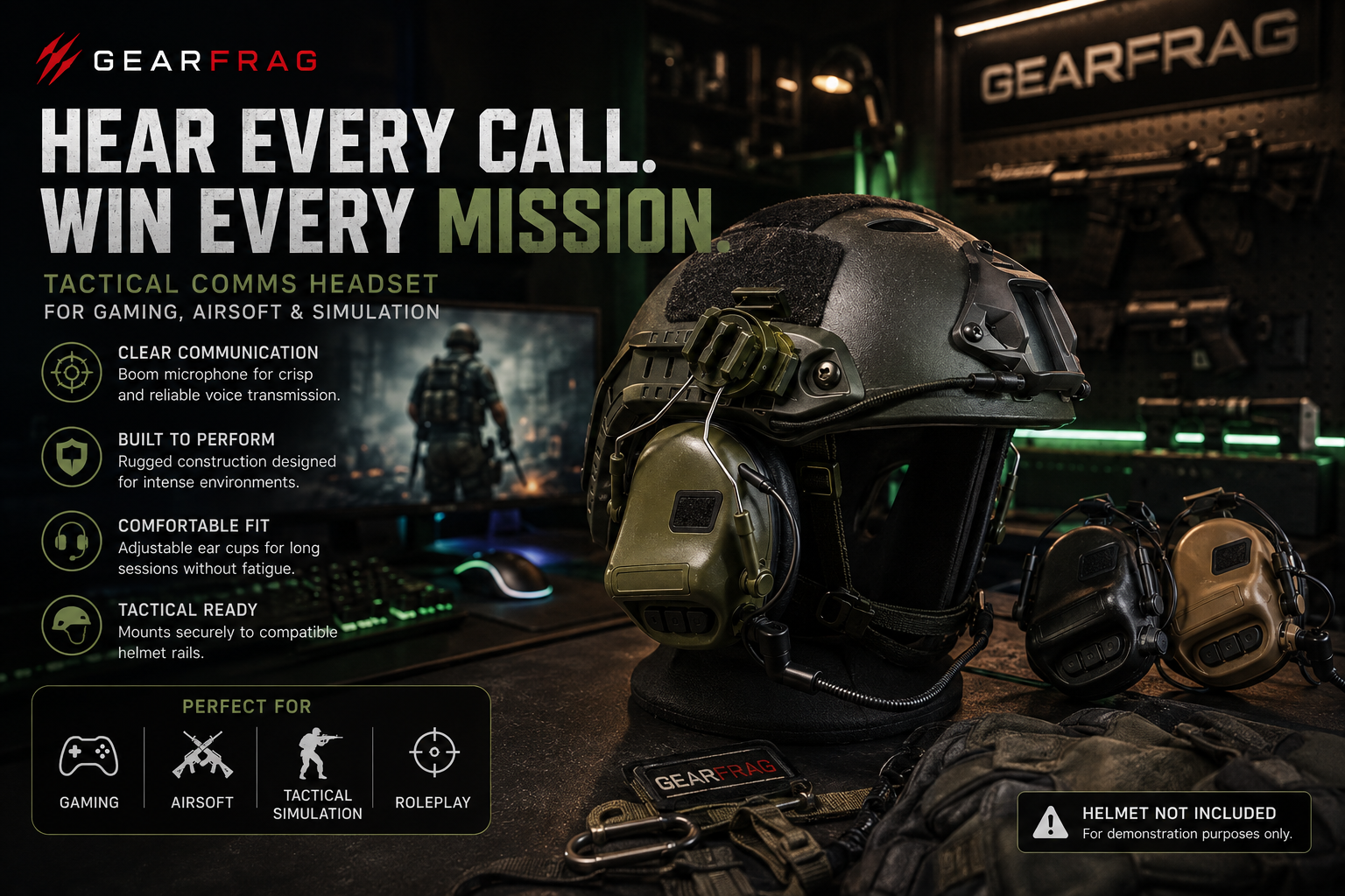 GEARFRAG Tactical Comms Headset – Gaming & Simulation Headset with Microphone