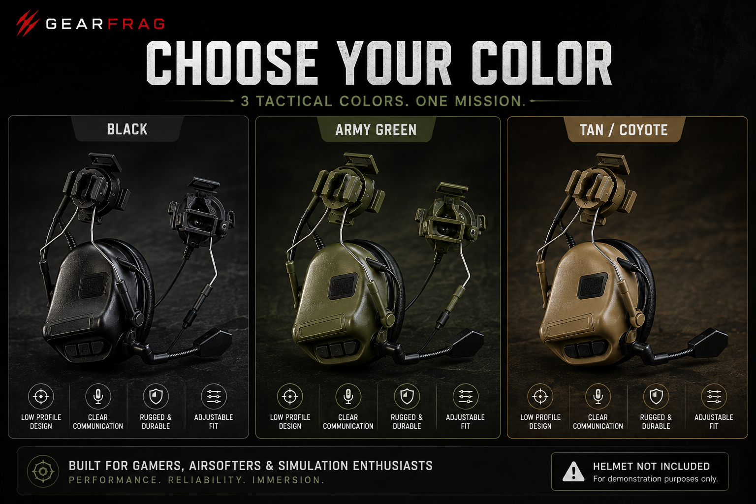 GEARFRAG Tactical Comms Headset – Gaming & Simulation Headset with Microphone